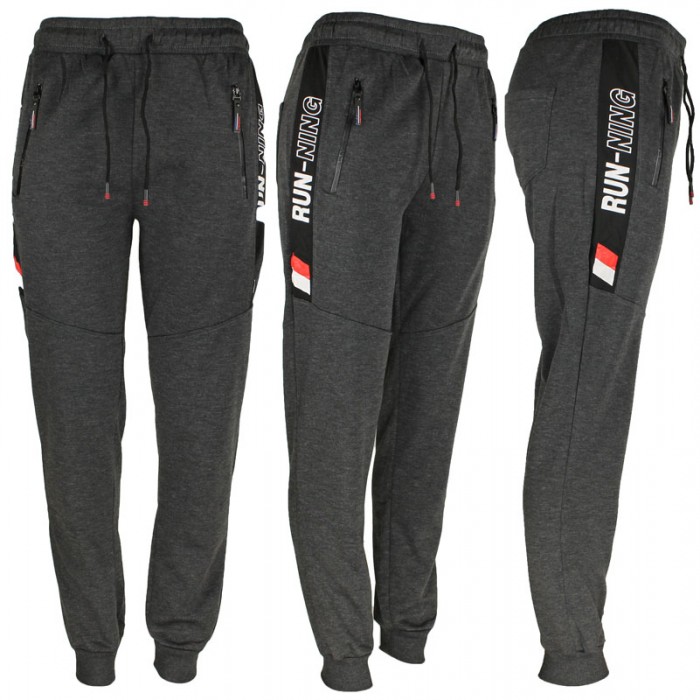 Men's Joggers, Zipper Pockets Charcole