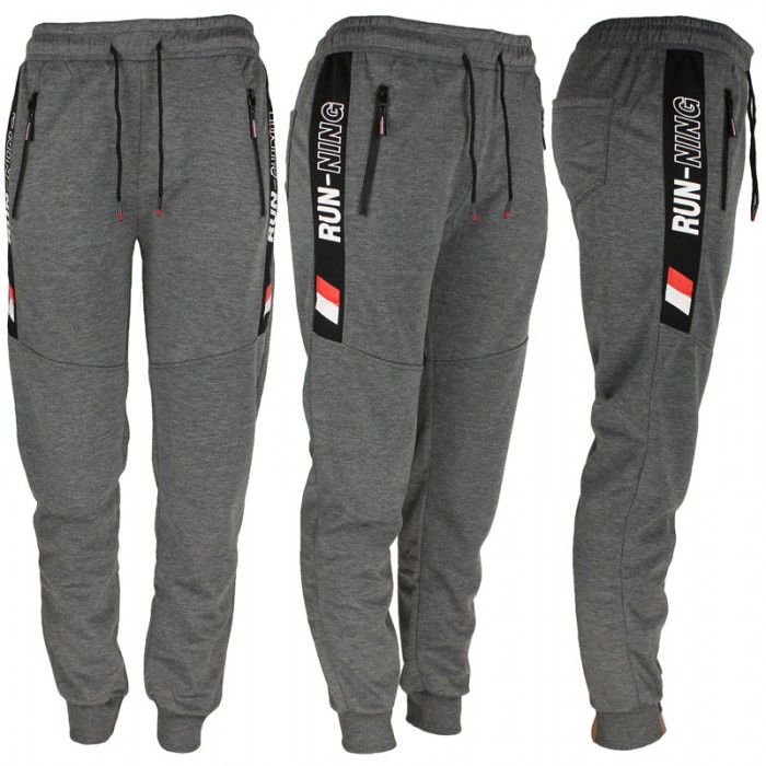 Men's Joggers, Zipper Pockets Grey